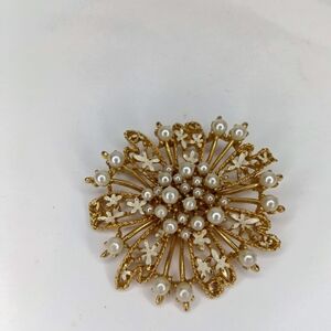 Gold and Pearl Floral Burst Brooch - Women Jewelry
